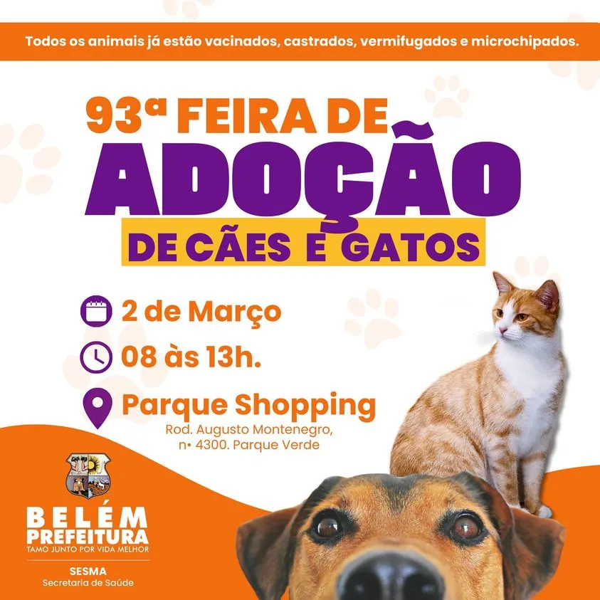 93ª Feira de Adoção de Cães e Gatos em Belém - Encontre seu novo amigo!