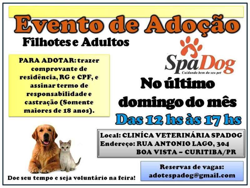 Eventos de adoção de cachorros e gatos - Adote um Amigo: Grande Feira de Adoção em Curitiba! em PR - Curitiba