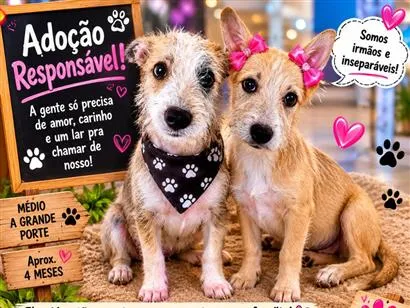 Cachorro raça SRD-ViraLata idade 2 a 6 meses nome pingo e Xuxa 