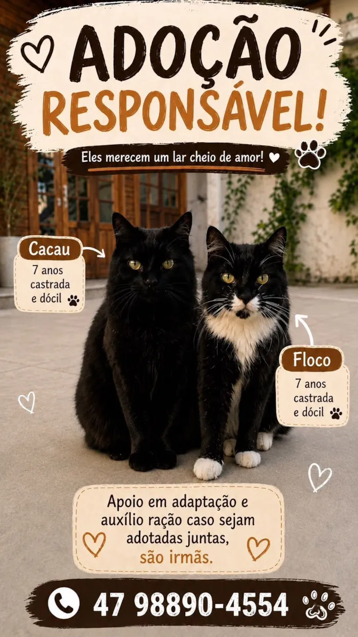 Gato raça SRD-ViraLata idade 6 ou mais anos nome Floco e Cacau
