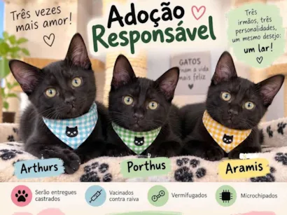 Gato raça SRD-ViraLata idade 2 a 6 meses nome Arthurs,Porthus e Aramis 