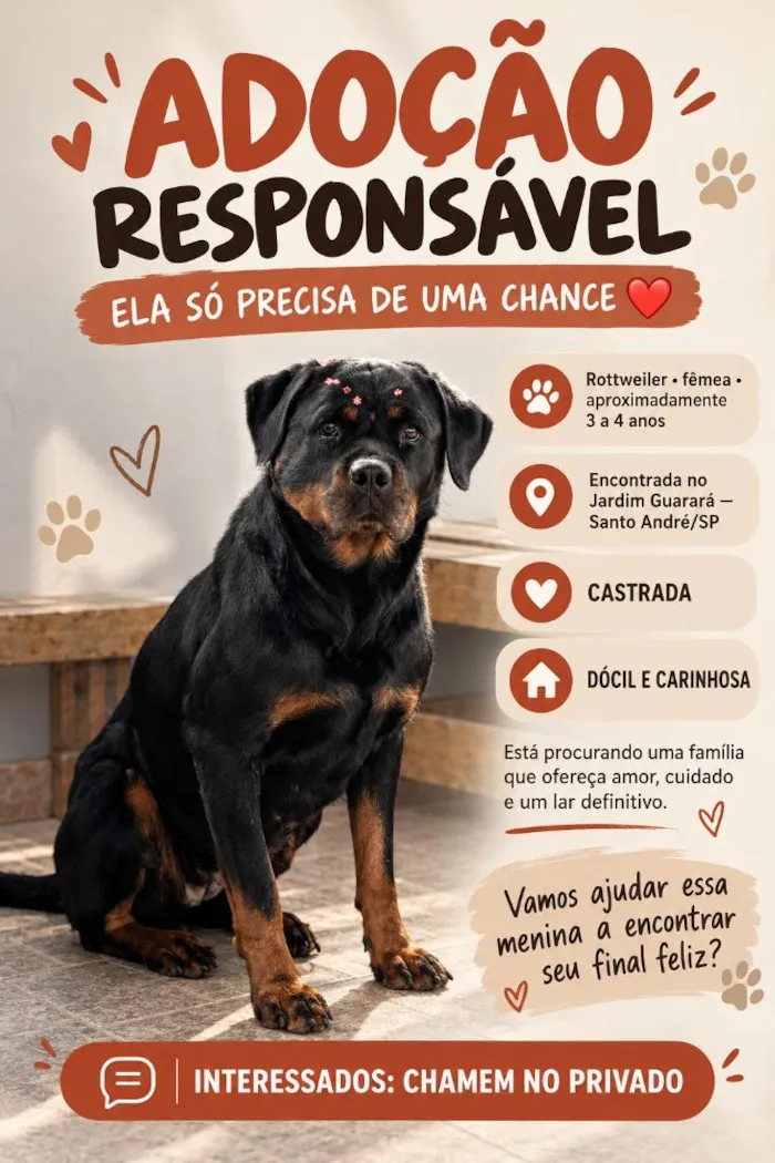 Cachorro raça Rottweiler idade 3 anos nome Tiana