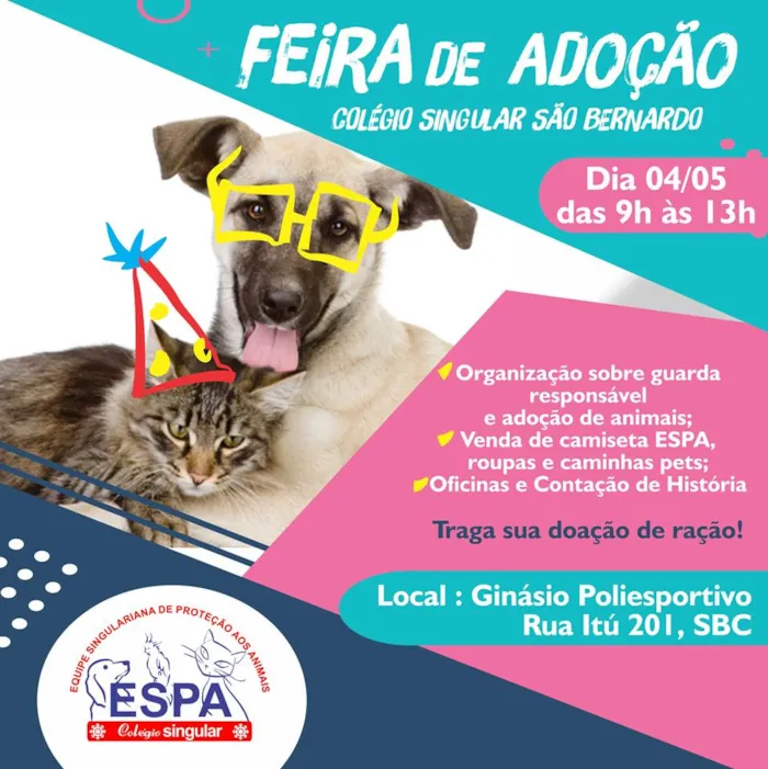 Participe da nossa feira de adoção e encontre o seu novo melhor amigo. Adoção responsável e carinho garantido para animais que buscam um lar.