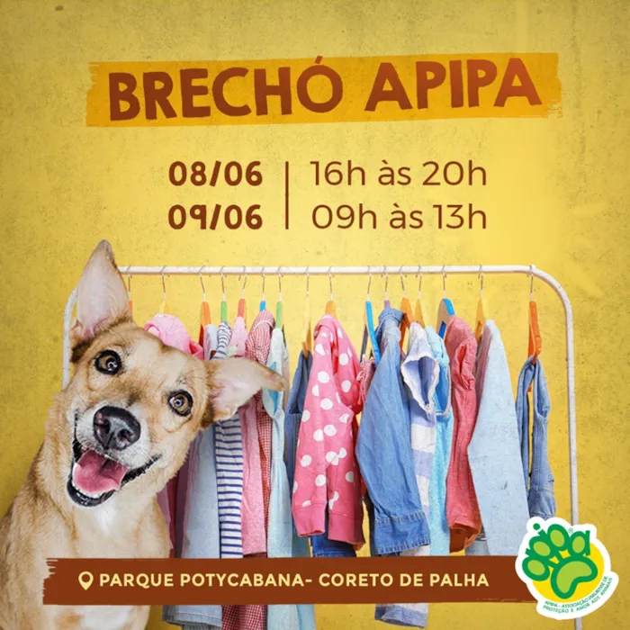 Olha que legal! Dias 8 e 9 de junho estaremos no Parque Potycabana com nosso Brechó! São muitas roupas em ótimo estado e um precinho maravilhoso! Vem renovar seu guarda roupas e ainda ajudar nossos animais do abrigo!
Dia 08/06 - 16h às 20h
Dia 09/06 - 0