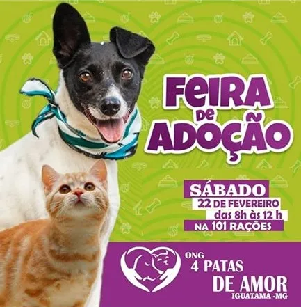 Participe da Feira de Adoção em Iguatama, MG, e encontre seu novo amigo peludo! Venha adotar e fazer a diferença na vida de um animal.