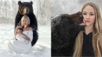 Jovem russa adota urso e faz ensaio incrível
