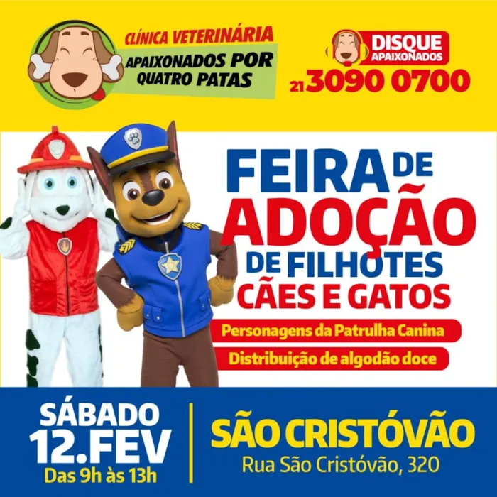 Participe da feira de adoção em São Cristóvão e encontre seu novo amigo de quatro patas. Junte-se a nós e faça a diferença na vida de um animal!