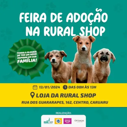 ???? Venha Encontrar Seu Novo Melhor Amigo! ????

?? Marque esta data: 13 de Janeiro de 2024! 
?? Horário: das 08h às 13h!

?? Local: Loja da Rural Shop, Rua dos Guararapes, 162, Centro, Caruaru - PE.

Você está pronto para abrir seu coração e sua 