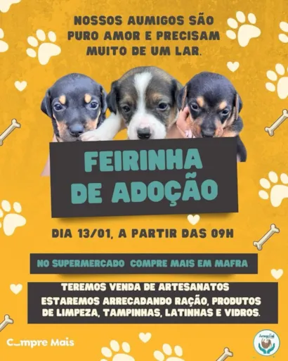 Certamente! Aqui está um texto promocional para o evento de adoção de animais:

---

???? **Encontre seu novo melhor amigo na Feirinha de Adoção em Mafra!** ????

Atenção amantes de animais e corações bondosos de Mafra e região! Marquem em seus cale