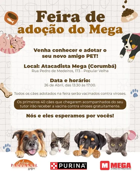 Feira de Adoção de Animais no Atacadista Mega em Corumbá!