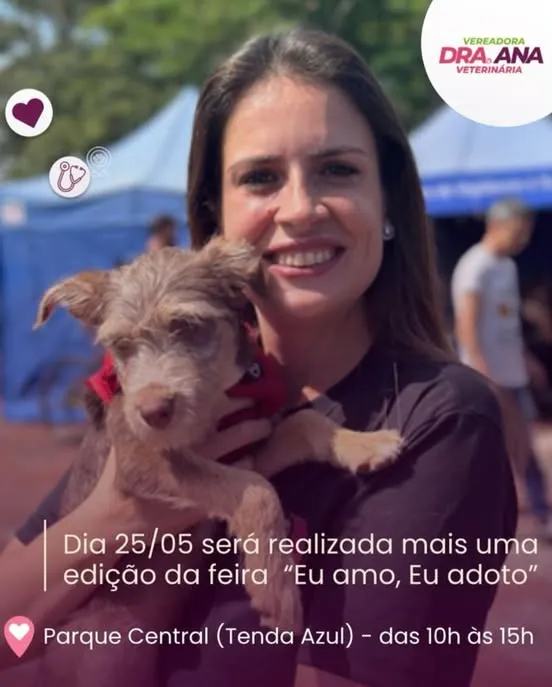 Adote um novo amigo em Santo André! No dia 24/05/2025, das 10h às 15h, no Parque Central, participe da feira de adoção "Eu Amo, Eu Adoto". Venha!
