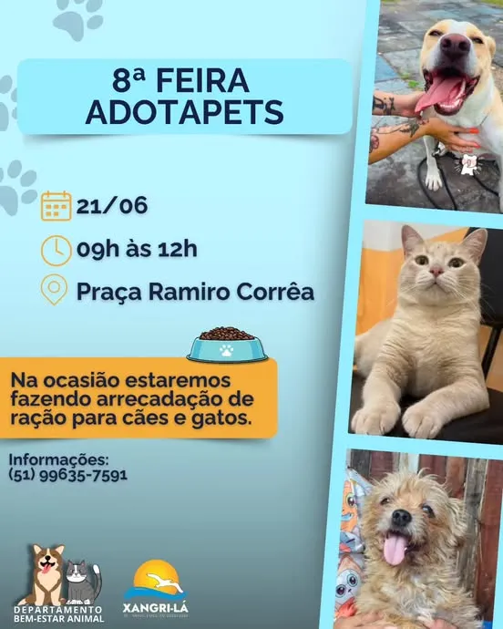 Participe da 8ª Feira AdotaPets em Xangri-Lá. Adoção e arrecadação de ração para animais.