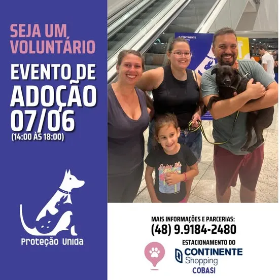 Encontre seu novo amigo no evento de adoção de animais no Continente Shopping em São José, SC. Dia 07/06/2025, das 14h às 18h. Saiba mais!