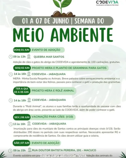 Feira de Adoção de Cães e Gatos na Semana do Meio Ambiente em Santos