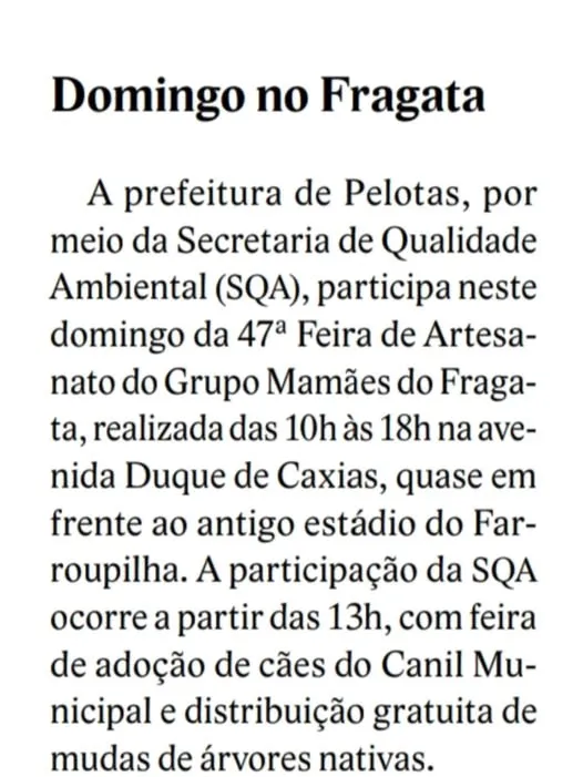 Participe da feira de adoção de cães e distribuição de mudas nativas em Pelotas. Evento da SQA neste domingo.
