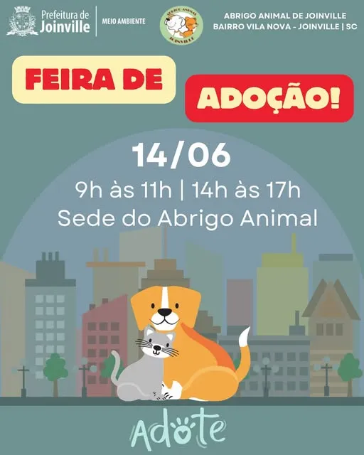 Não perca a Feira de Adoção em Joinville no dia 14/06/2025. Venha conhecer animais incríveis e encontre seu novo companheiro!