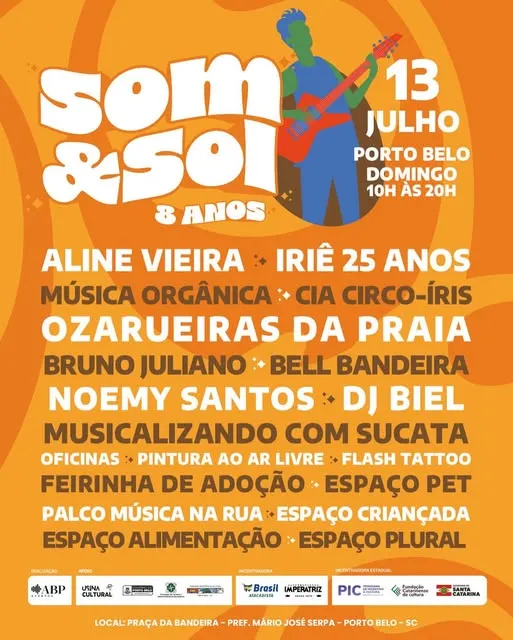 Aproveite a Som & Sol em Porto Belo com feirinha de adoção, música, pintura e muito mais. Dia 13 de julho de 2025, participe!