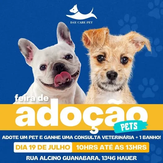 Participe da Feira de Adoção de Pets em Curitiba, dia 19 de julho de 2025, e adote um amigo! Ganhe consulta veterinária e banho grátis!