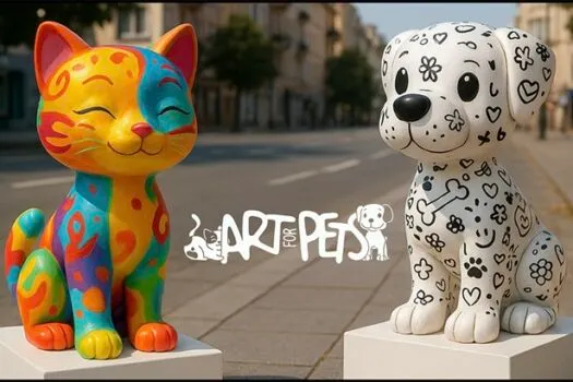 A exposição ART FOR PETS em São Paulo, de 1º de outubro a 20 de janeiro, apresenta esculturas de cães e gatos para conscientizar sobre adoção responsável e arrecadar fundos para o Instituto Caramelo.  A maratona de adoção será em 18 de outubro.