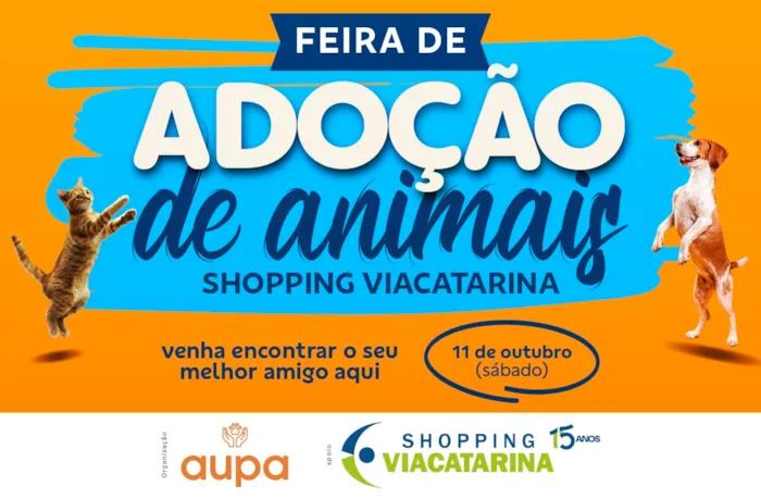 Feira de Adoção de Animais no Shopping ViaCatarina: venha encontrar o seu melhor amigo e dar um lar a um animal necessitado. Um dia especial de amor e novas vidas.