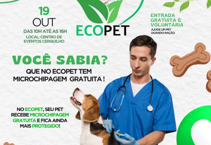 Participe da 3ª edição do ECOPET em Cerquilho no dia 19 de outubro! Evento com feira de adoção, microchipagem gratuita, vacinação, shows e muito mais.