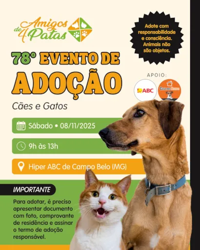 78º Evento de Adoção de Cães e Gatos - Amigos de 4 Patas