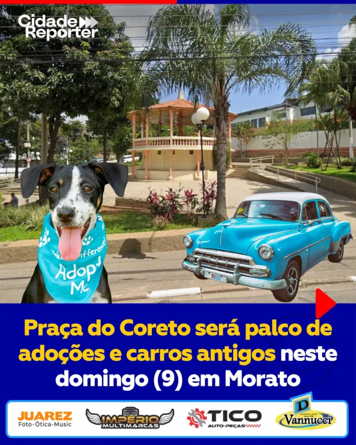 Feira de Adoção de Animais e Exposição de Carros Antigos neste domingo (9) na Praça do Coreto, em Francisco Morato. Adote um pet e ajude a causa animal!