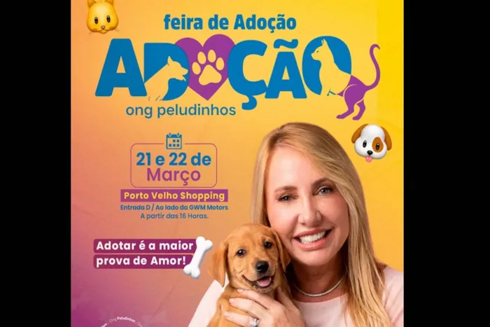 Feira de adoção responsável de cães e gatos em Porto Velho nos dias 21 e 22 de março, a partir das 16h, no Porto Velho Shopping. Adote um amigo!