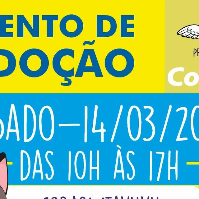 Participe do evento de adoção de cães e gatos em Sorocaba. Encontre seu novo amigo neste sábado, 14 de março, das 10h às 17h.