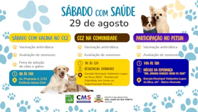 Feira de adoção de cães e gatos em São José do Rio Preto no sábado, 29 de agosto, das 8h às 18h. Participe e adote um novo amigo!
