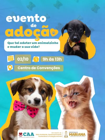 Evento de adoção em Mariana nesta sexta-feira