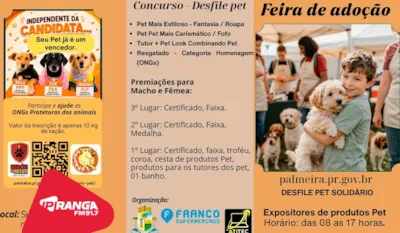 Feira de adoção em Palmeira terá Desfile Pet Solidário
