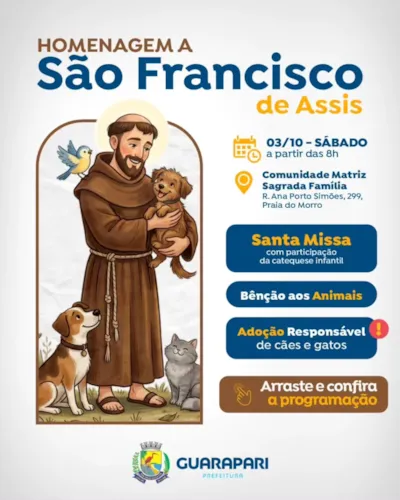 Feira de adoção em Guarapari no Dia de São Francisco