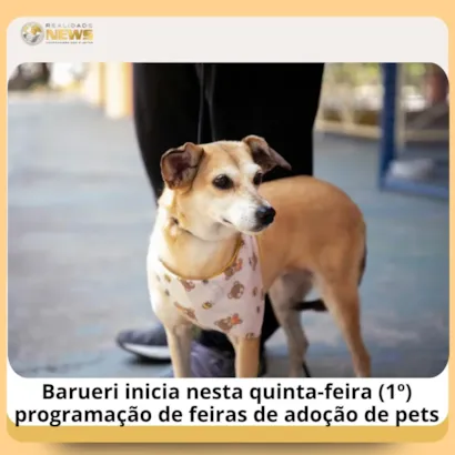 Feira de adoção em Barueri ocorre em 2 de outubro, das 10h às 15h, no Parque da Juventude, com cães e gatos disponíveis.
