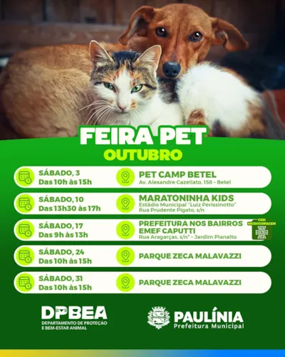 Feira de adoção em Paulínia: Feira Pet outubro