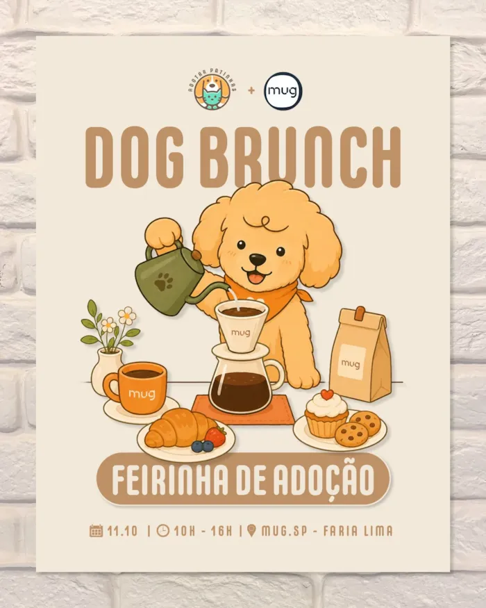 Feira de cães para adoção em São Paulo acontece em 11 de outubro, das 10h às 16h, com brunch, cafés e ações para pets.