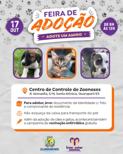 Feira de adoção de cães e gatos em Guarapari