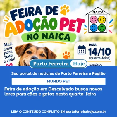 Feira de adoção em Descalvado nesta quarta-feira