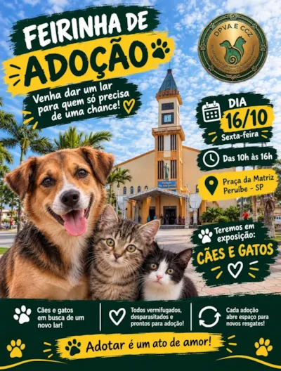 Feirinha de adoção em Peruíbe: cães e gatos