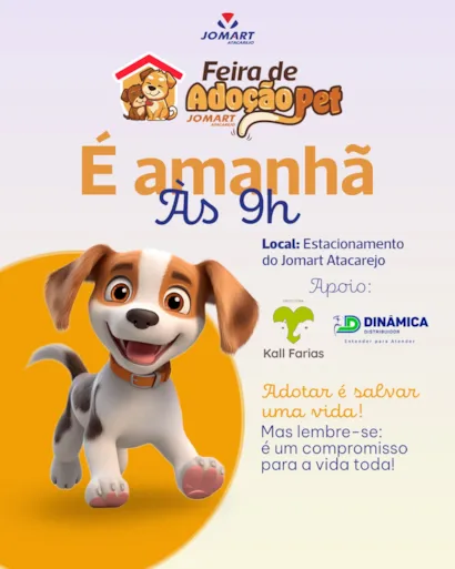 Feira de Adoção Pet Jomart em Arapiraca neste sábado