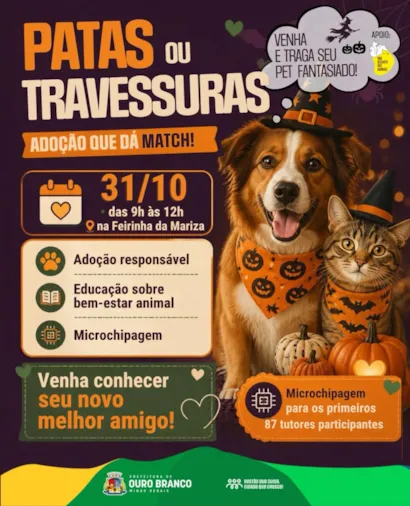Patas ou Travessuras: adoção em Ouro Branco, MG
