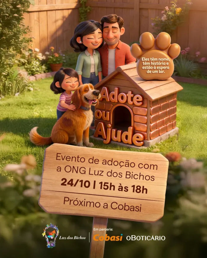 Feira de adoção de animais em São Carlos no dia 24/10, das 15h às 18h, no Shopping São Carlos. Adote um cão ou gato e transforme uma vida.