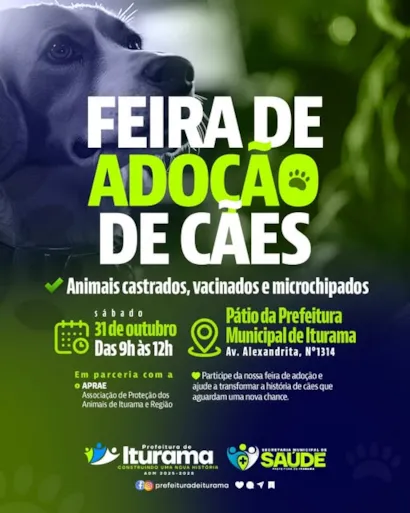 Feira de adoção de cães em Iturama neste sábado