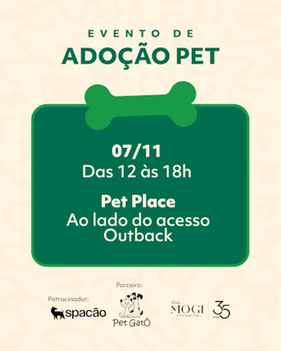 Evento de adoção Pet no Mogi Shopping em 07/11