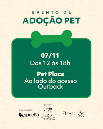 Evento de adoção Pet no Mogi Shopping em 07/11
