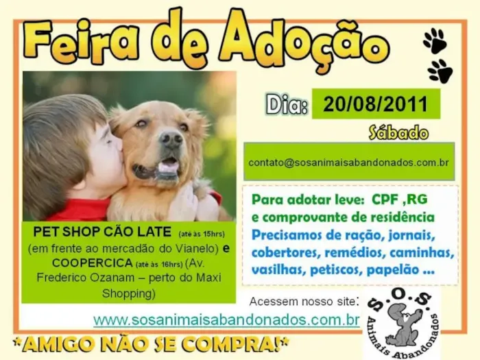 FEIRAS DE ADOÇÃO 20/08/11 - SOS ANIMAISABANDONADOS (JUNDIAÍ-SP)