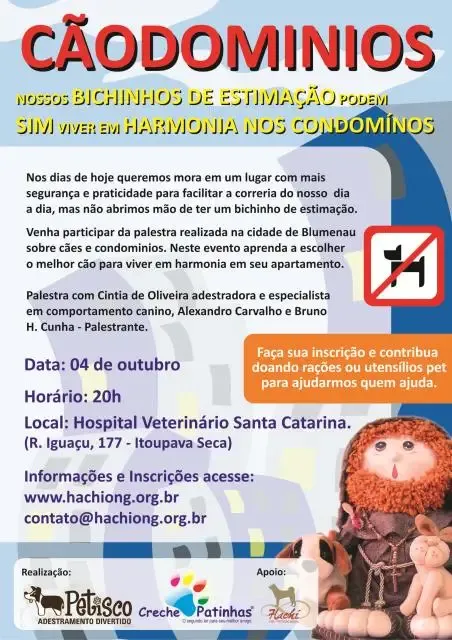 Participe da 2ª Cãodominios! Junte-se à nossa feira de adoção e encontre seu novo amigo. Inscrições e informações em www.hachiong.org.br.