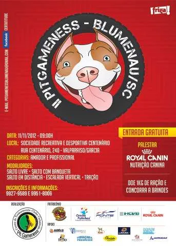 Participe do II Pit Gameness Blumenau-SC com brinquedos, palestras e premiações. Traga ração e concorra a prêmios. Diversão garantida para todos!