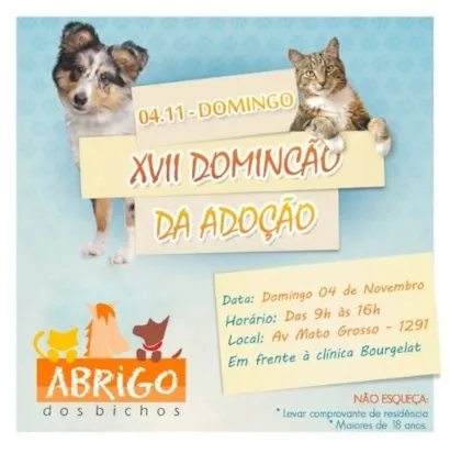 Feira de Adoção Cães e Gatos (das 9 às 16h)