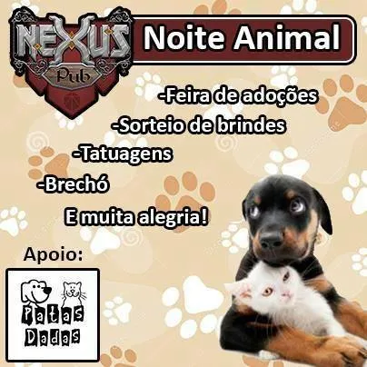 Participe da feira de adoção de animais às 16h no Nexus Pub, Av. Benjamin Constant, 333. Venha encontrar seu novo melhor amigo!